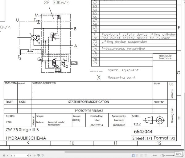 Hitachi Wheel Loader ZW75 Stage III B Hydraulic Circuit Diagram 6642044