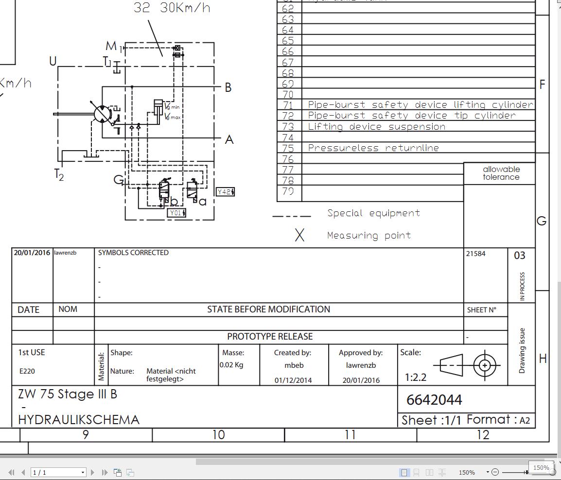 Hitachi Wheel Loader ZW75 Stage III B Hydraulic Circuit Diagram 6642044