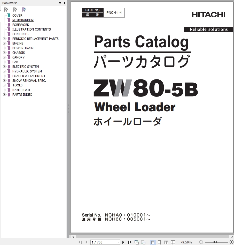 Hitachi Wheel Loader ZW80 5B Parts Catalogue EN JP