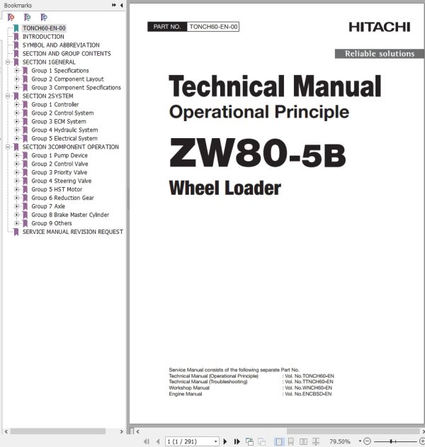 Hitachi Wheel Loader ZW80 5B Technical Manual