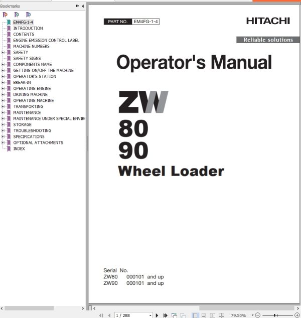 Hitachi Wheel Loader ZW80 Operators Mannual EM4FG 1 4