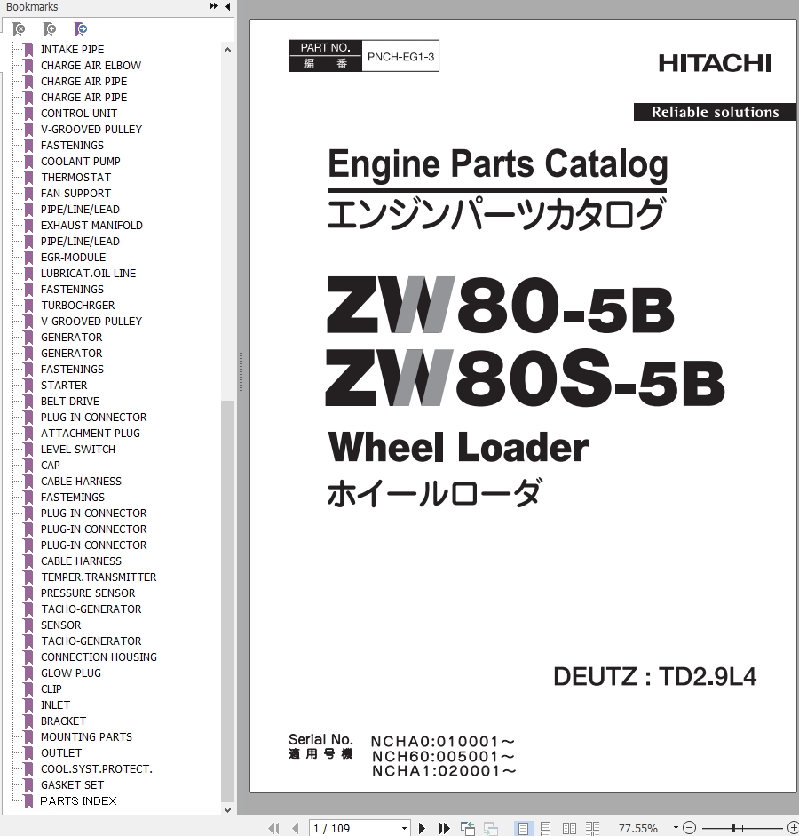 Hitachi Wheel Loader ZW80S 5B Parts Catalog EN JP