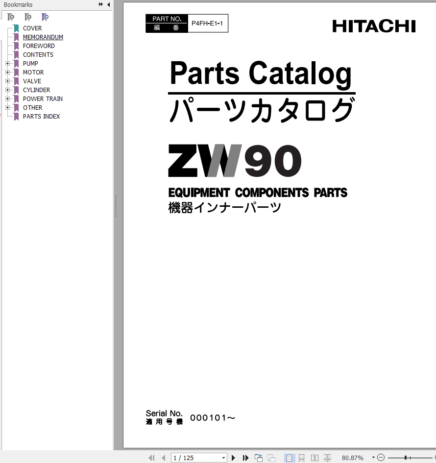 Hitachi Wheel Loader ZW90 Parts Catalog EN JP