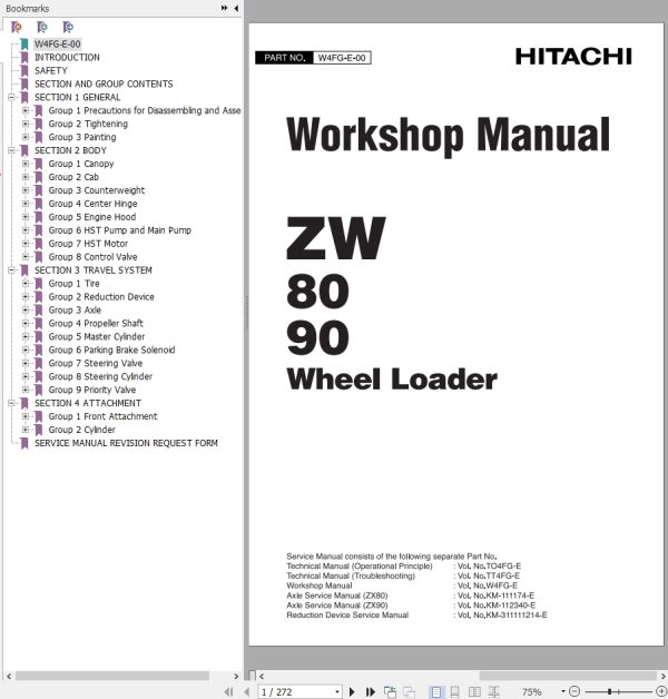 Hitachi Wheel Loader ZW90 Workshop Manual W4FG E 00