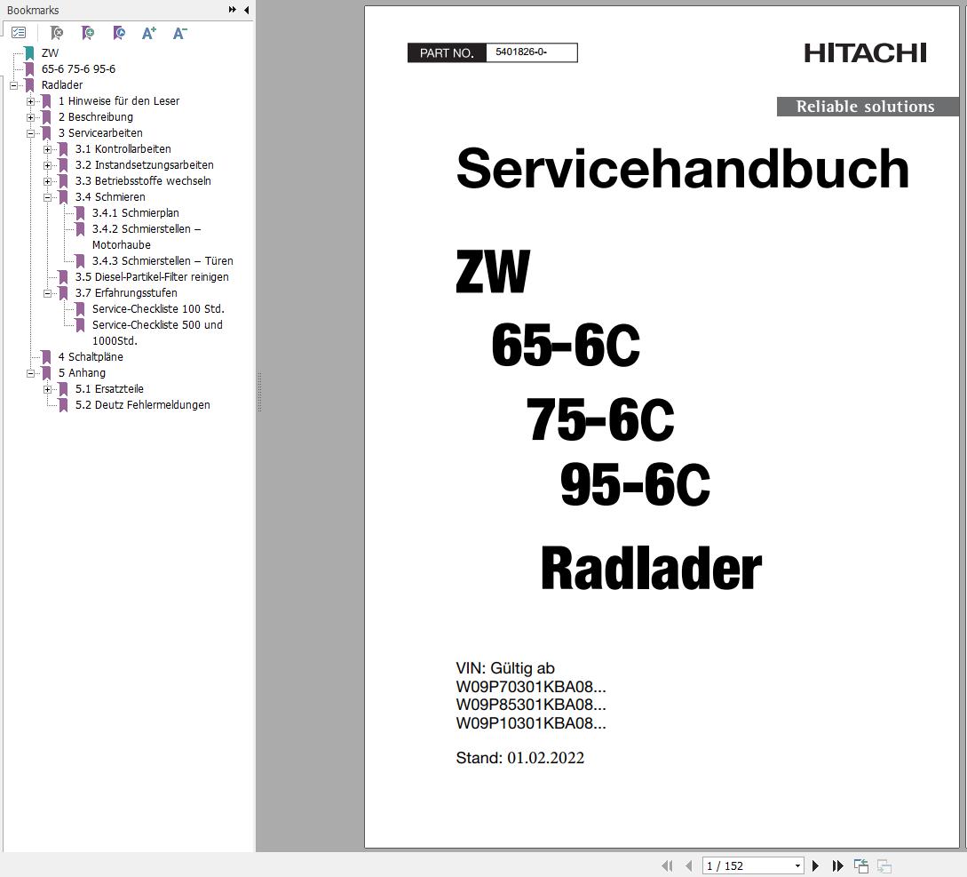 Hitachi Wheel Loader ZW95 6 Service Manual EN DE