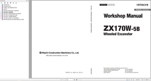 Hitachi Wheeled Excavator ZX170W 5B Wordshop Manual