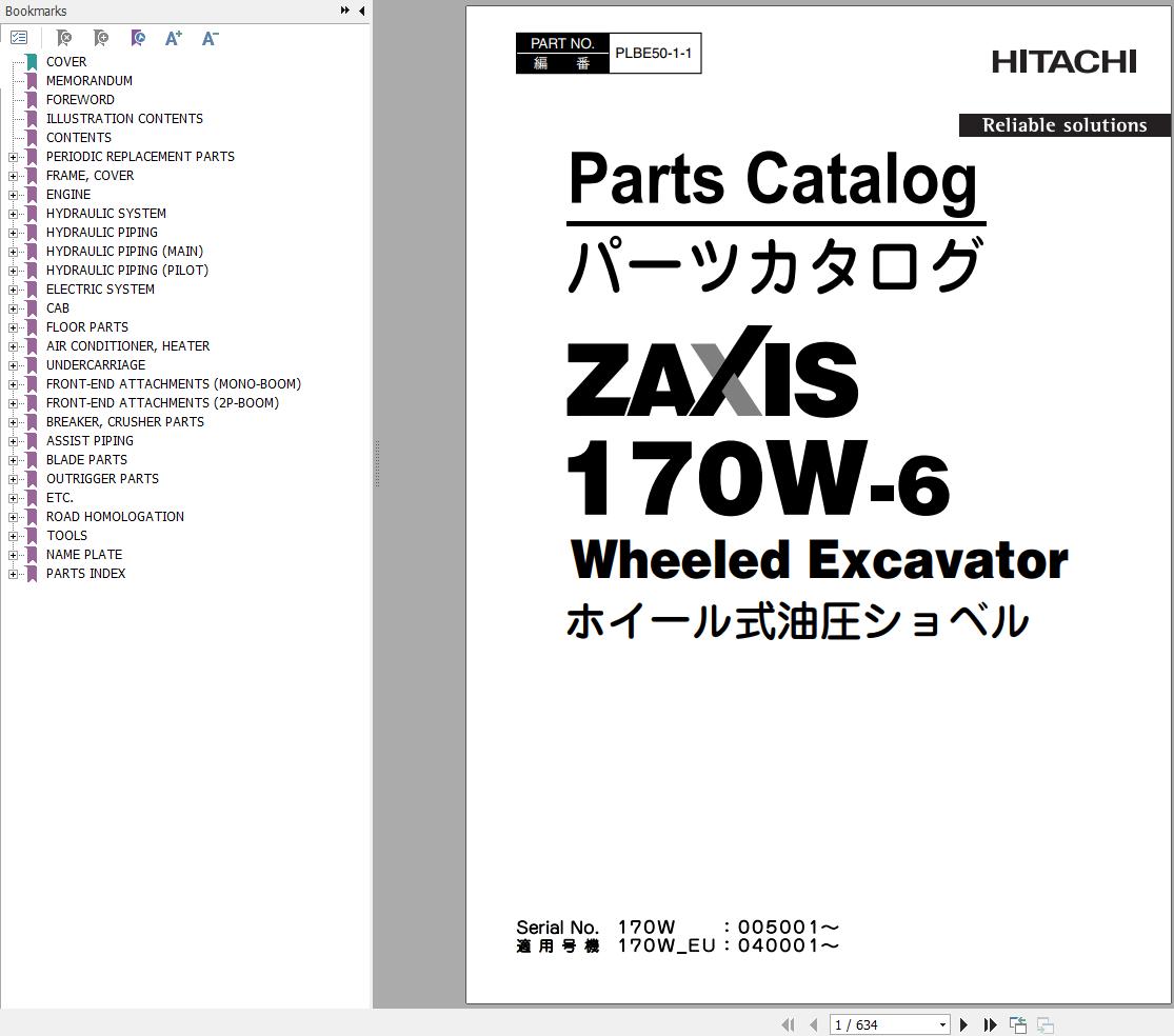 Hitachi Wheeled Excavator ZX170W 6 Parts Catalog EN JP