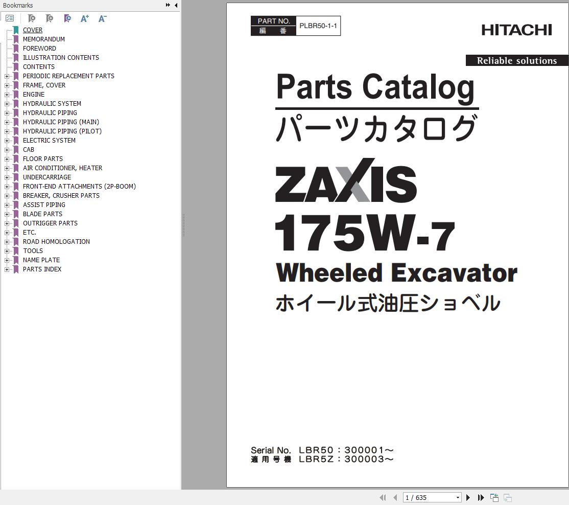 Hitachi Wheeled Excavator ZX175W 7 Parts Catalog EN JP