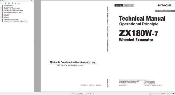 Hitachi Wheeled Excavator ZX180W 7 Technical Manual