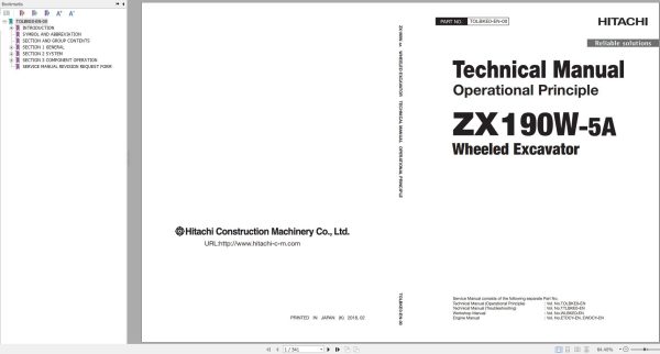 Hitachi Wheeled Excavator ZX190W 5A Technical Manual