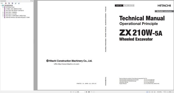 Hitachi Wheeled Excavator ZX210W 5A Technical Manual