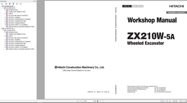 Hitachi Wheeled Excavator ZX210W 5A Workshop Manual WLCDE0 EN 00
