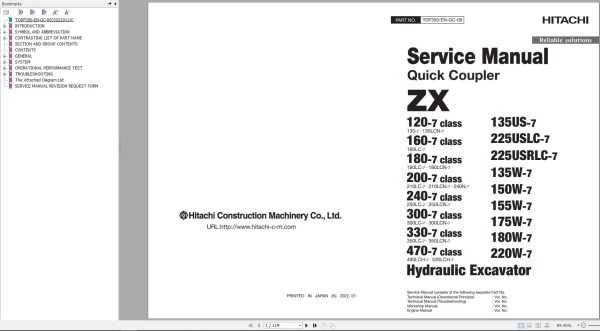 Hitachi Wheeled Excavator ZX220W 7 Circuit Diagram Service Manual 1