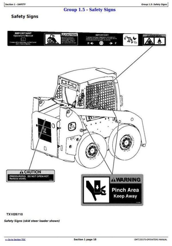 John Deere Skid Steer Loaders 313 315 CT315 Operators Manual OMT235575 2