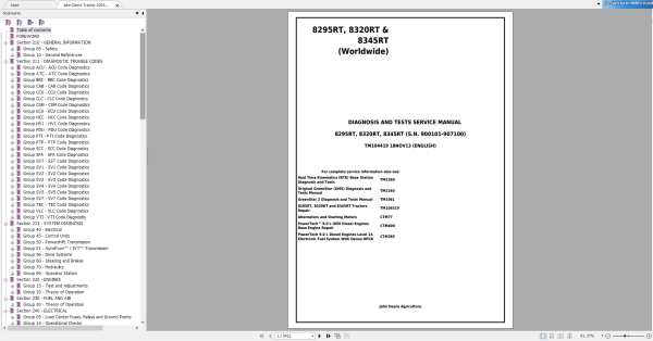 John Deere Tractor 8295RT 8320RT 8345RT Technical Manual Worldwide TM104419 1
