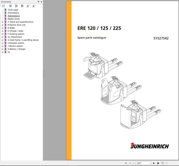 Jungheinrich Forklift ERE120 ERE125 ERE225 Spare Parts Catalogue 51527542