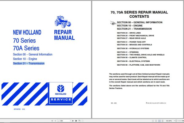 New Holland Tractor 70 70A Series Repair Manual 87018723
