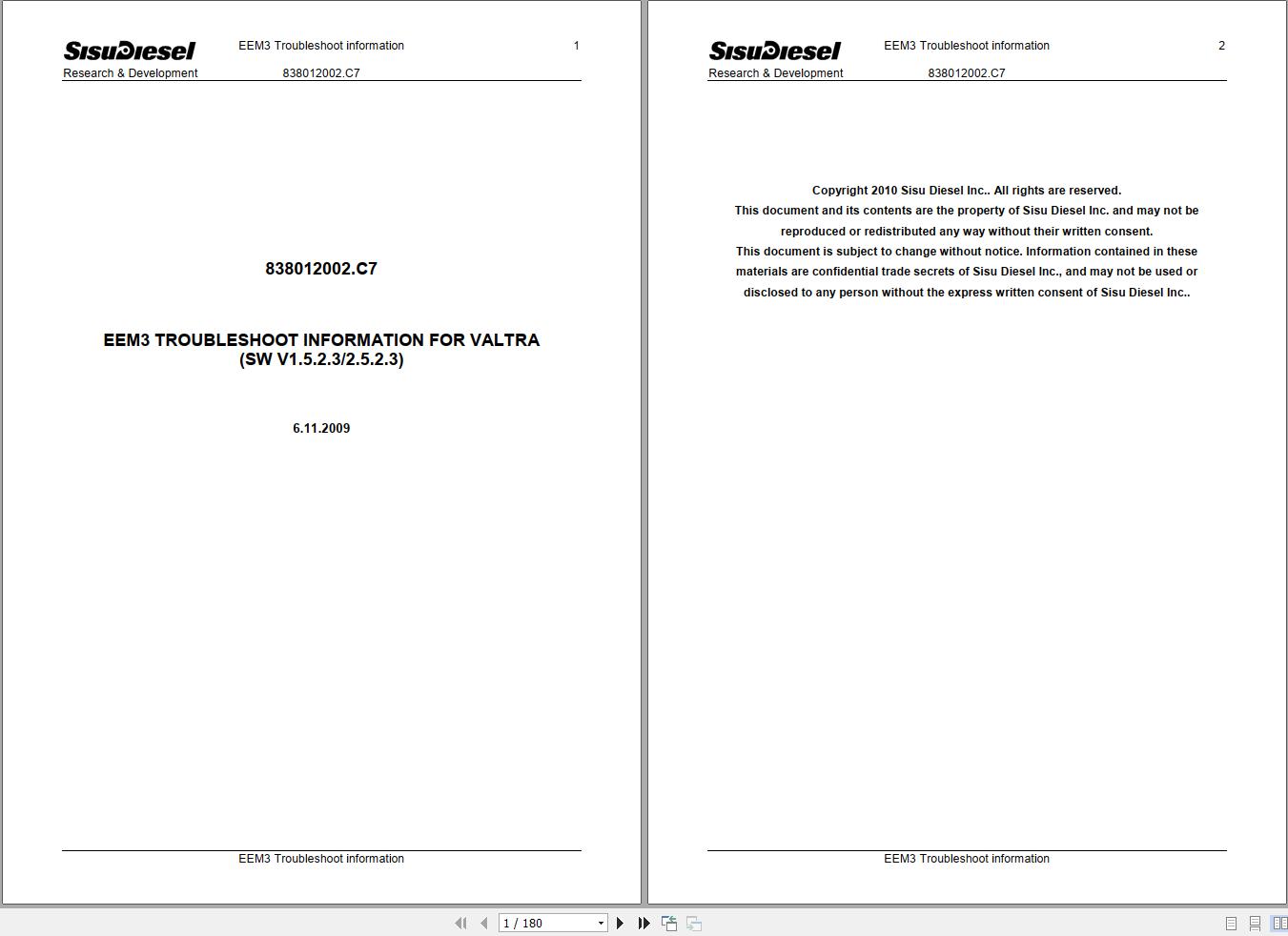 SisuDiesel Tractor EEM3 Troubleshooting Information Manual
