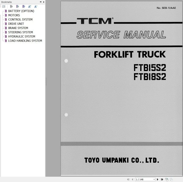 TCM Forklift Truck FB15S2 FB18S2 Service Manual SEB 72AAE 1