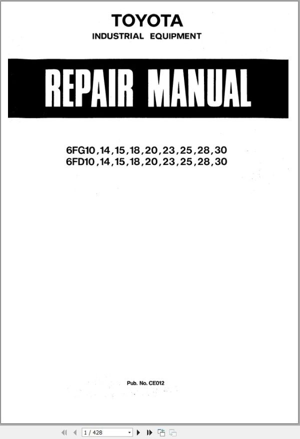 Toyota Forklift 6FG10 to 6FD30 Repair Manual CE012