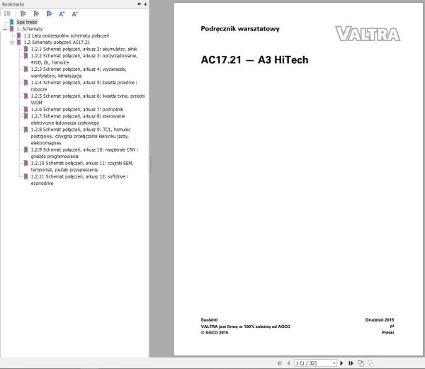 Valtra AutoControl System A3 Hitech Electrical Diagram AC17.21 PL