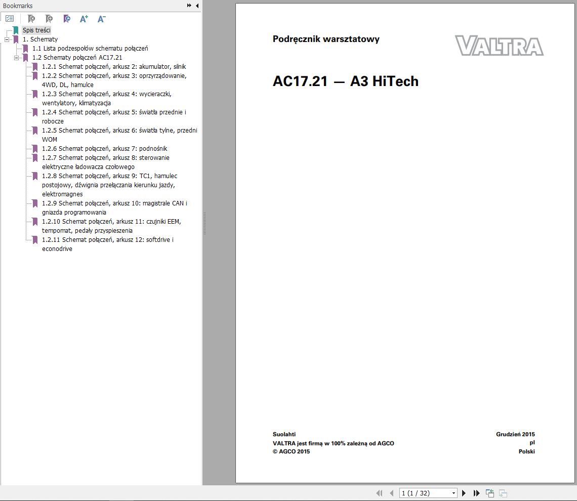 Valtra AutoControl System A3 Hitech Electrical Diagram AC17.21 PL