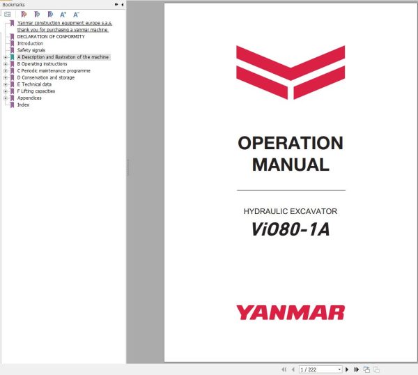 Yanmar Excavator ViO80 1A Operation Manual