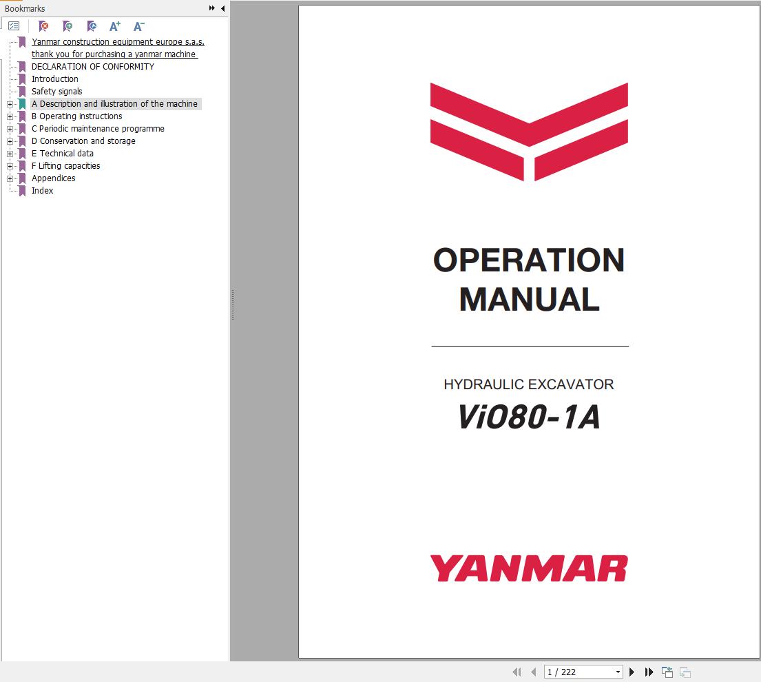 Yanmar Excavator ViO80 1A Operation Manual