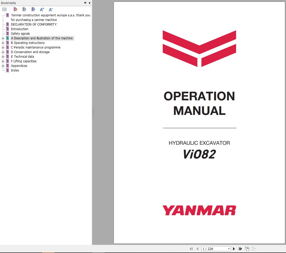 Yanmar Excavator ViO82 Operation Manual