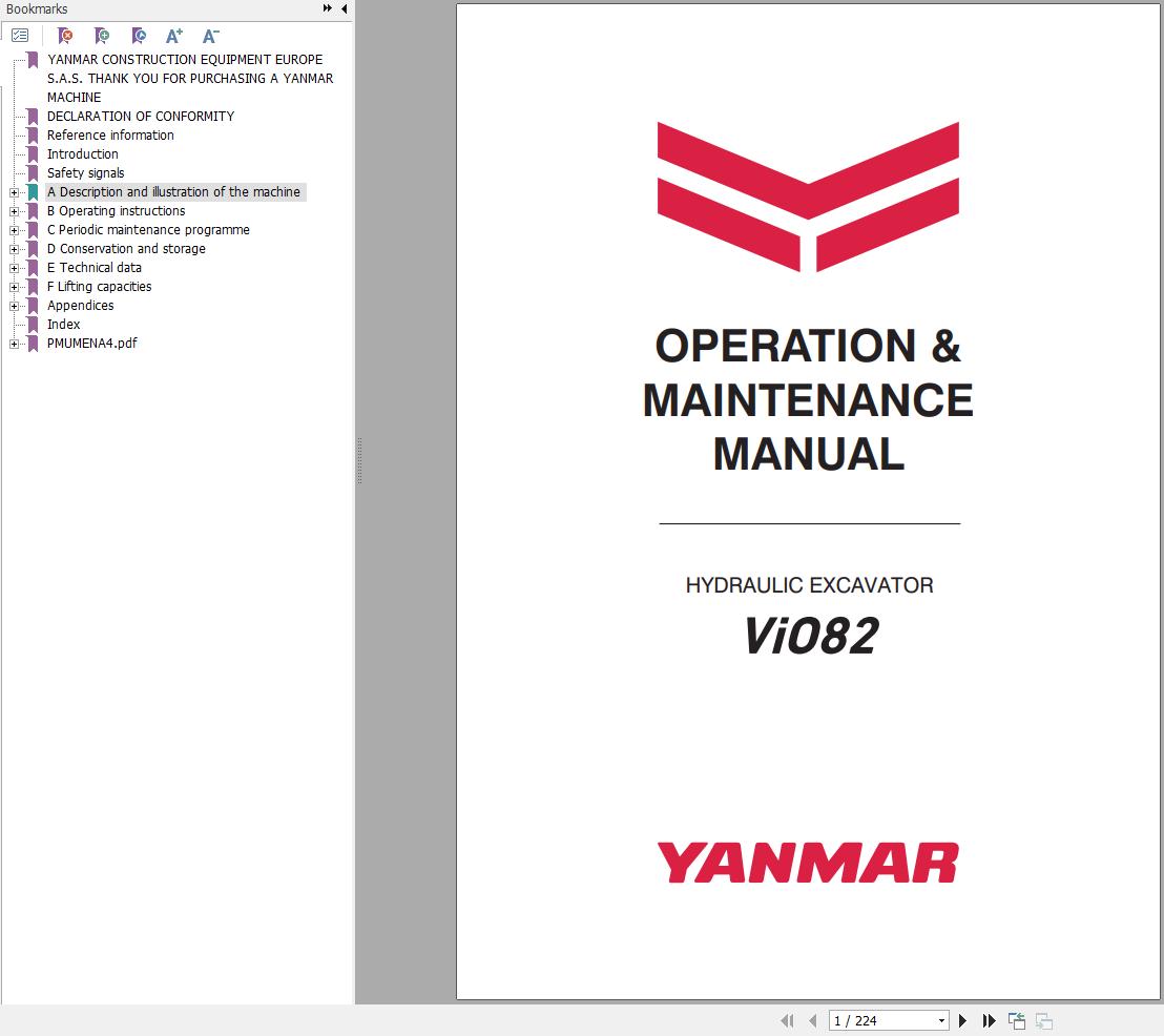 Yanmar Excavator ViO82 Operation and Maintenance Manual MUB36ENMA00100