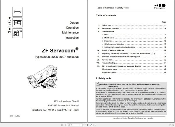 ZF SERVOCOM 8098 Service Parts Operation Maintenance Manual