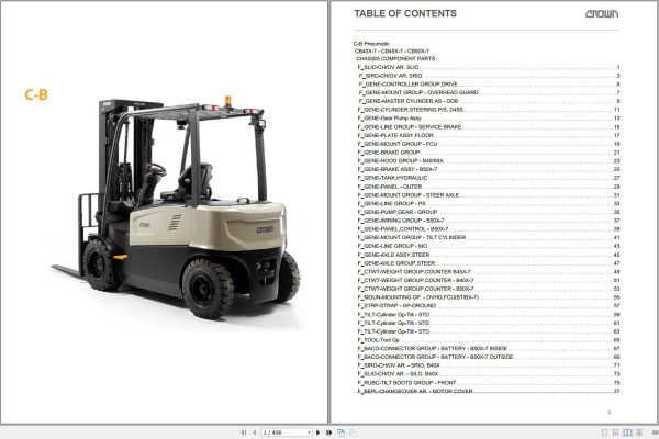 Crown Forklift CB40X 7 CB45X 7 CB50X 7 Parts Manual