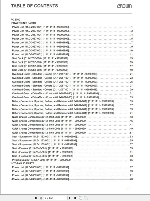 Crown Forklift FC5700 Parts Manual 20230729090638