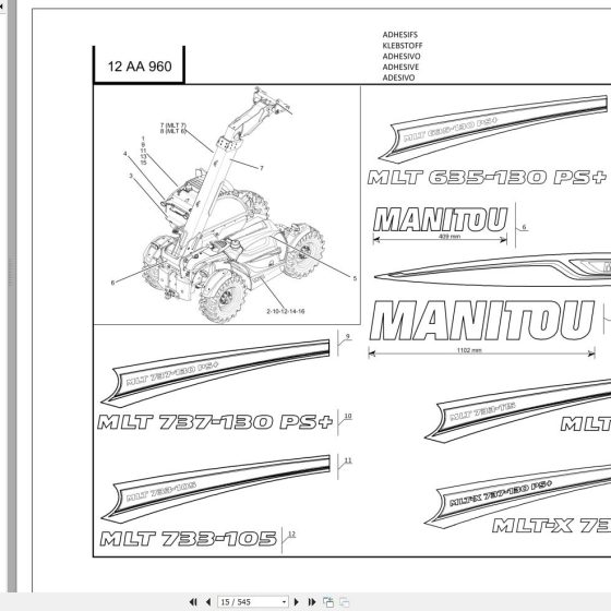 Manitou Telescopic Forklift MLT630 to MLT741 Parts Catalog