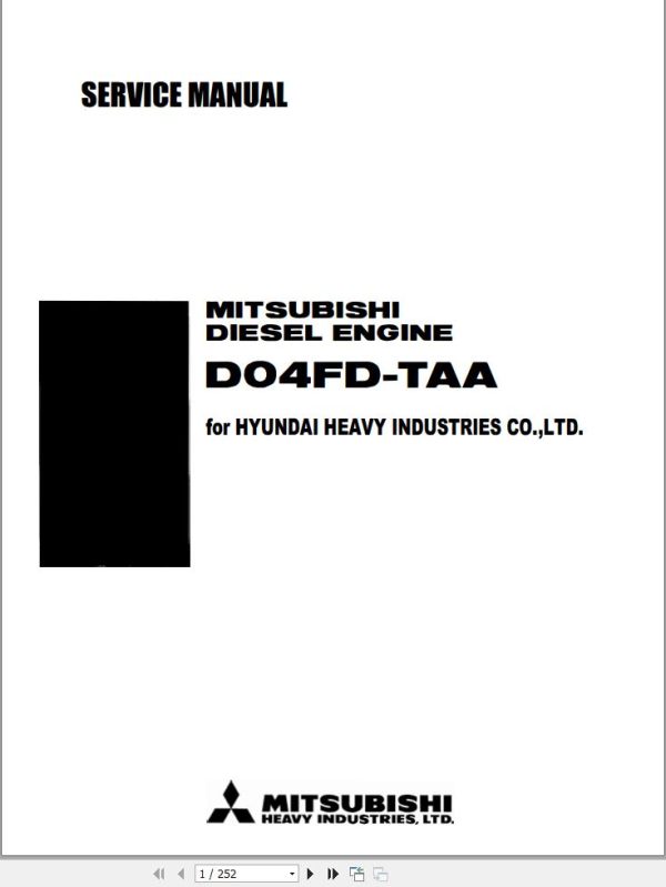 Mitsubishi Diesel Engine D04FD TAA Service Manual 99616 H0100