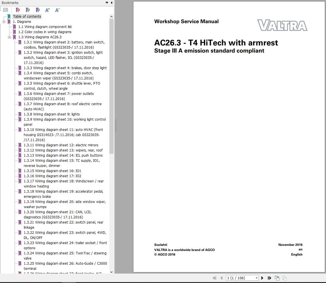 Valtra AutoControl System T4 HiTech Electrical Diagram AC26.3