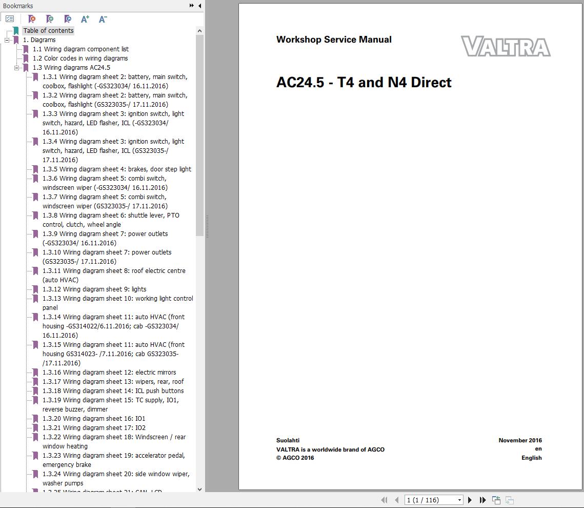 Valtra AutoControl System T4 N4 Direct Electrical Diagram AC24.5