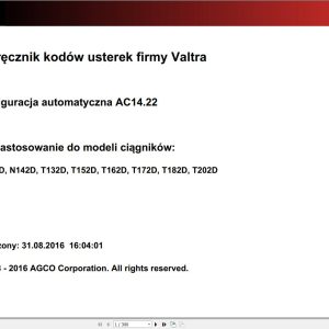 Valtra Automation Configuration AC14.22 Service Code Manual PL