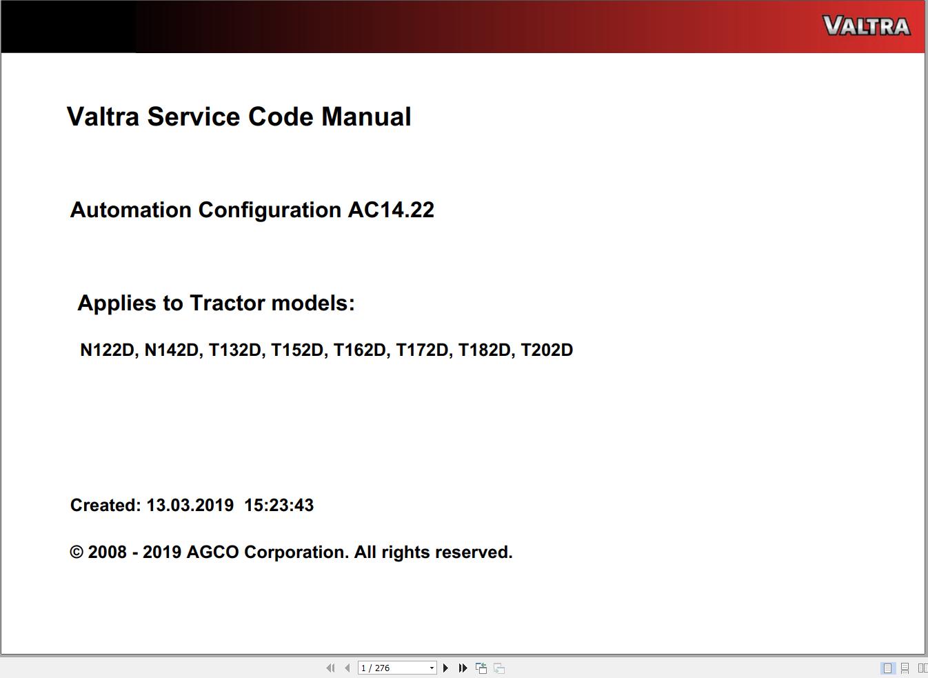 Valtra Automation Configuration AC14.22 Service Code Manual