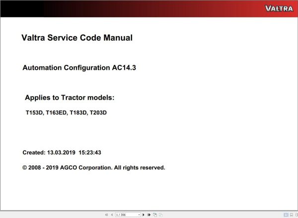Valtra Automation Configuration AC14.3 Service Code Manual