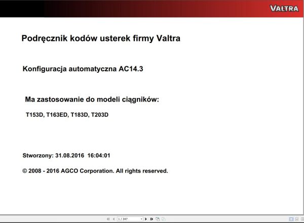 Valtra Automation Configuration AC14.3 Service Code Manual PL