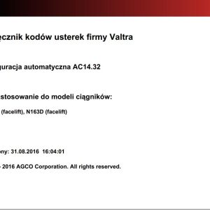 Valtra Automation Configuration AC14.32 Service Code Manual PL