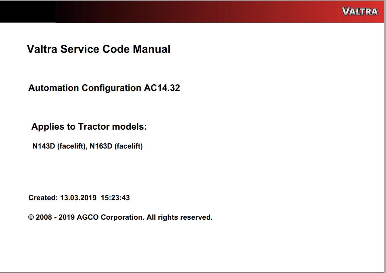 Valtra Automation Configuration AC14.32 Service Code Manual