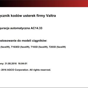Valtra Automation Configuration AC14.33 Service Code Manual PL