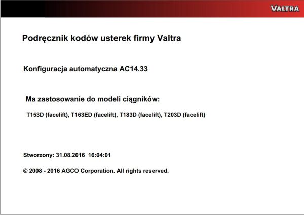 Valtra Automation Configuration AC14.33 Service Code Manual PL