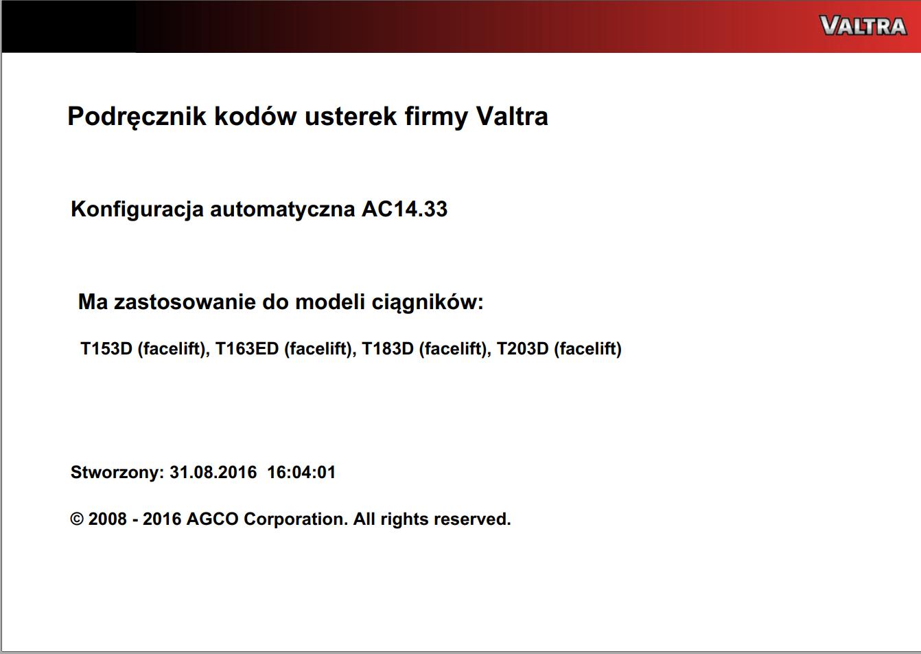 Valtra Automation Configuration AC14.33 Service Code Manual PL