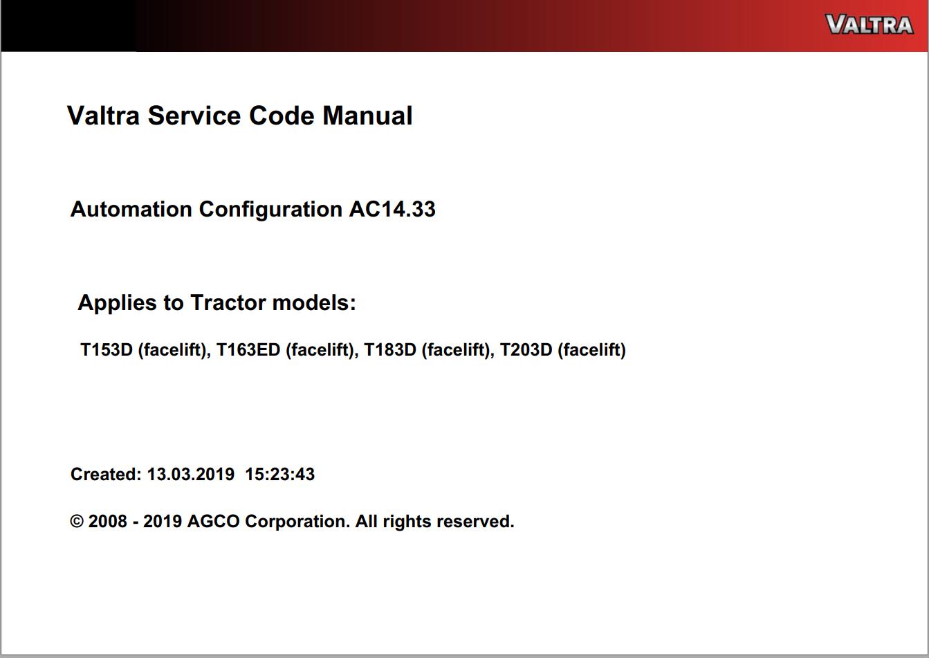 Valtra Automation Configuration AC14.33 Service Code Manual