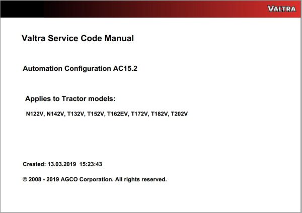Valtra Automation Configuration AC15.2 Service Code Manual
