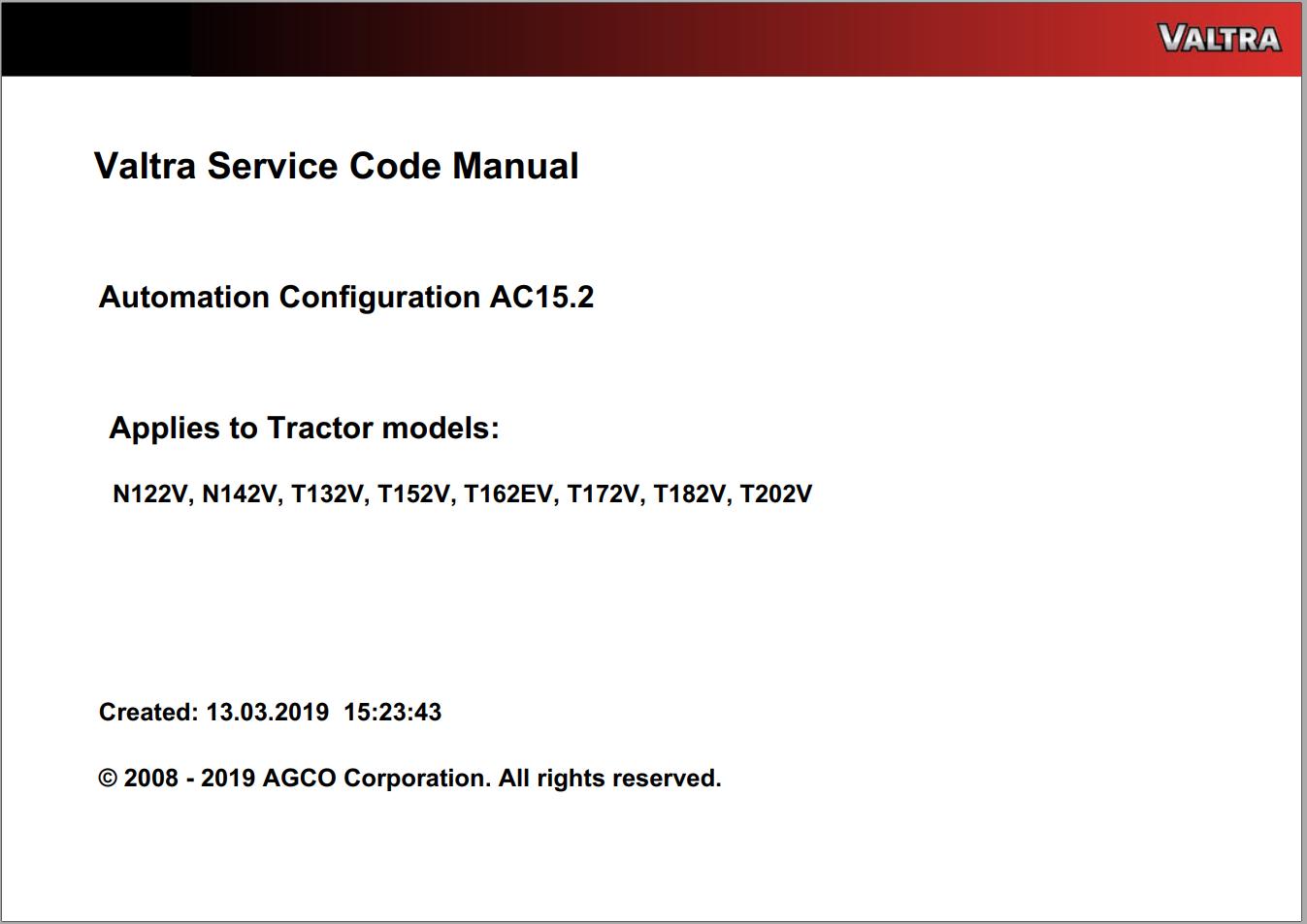 Valtra Automation Configuration AC15.2 Service Code Manual