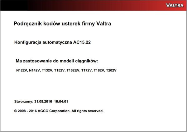 Valtra Automation Configuration AC15.22 Service Code Manual PL